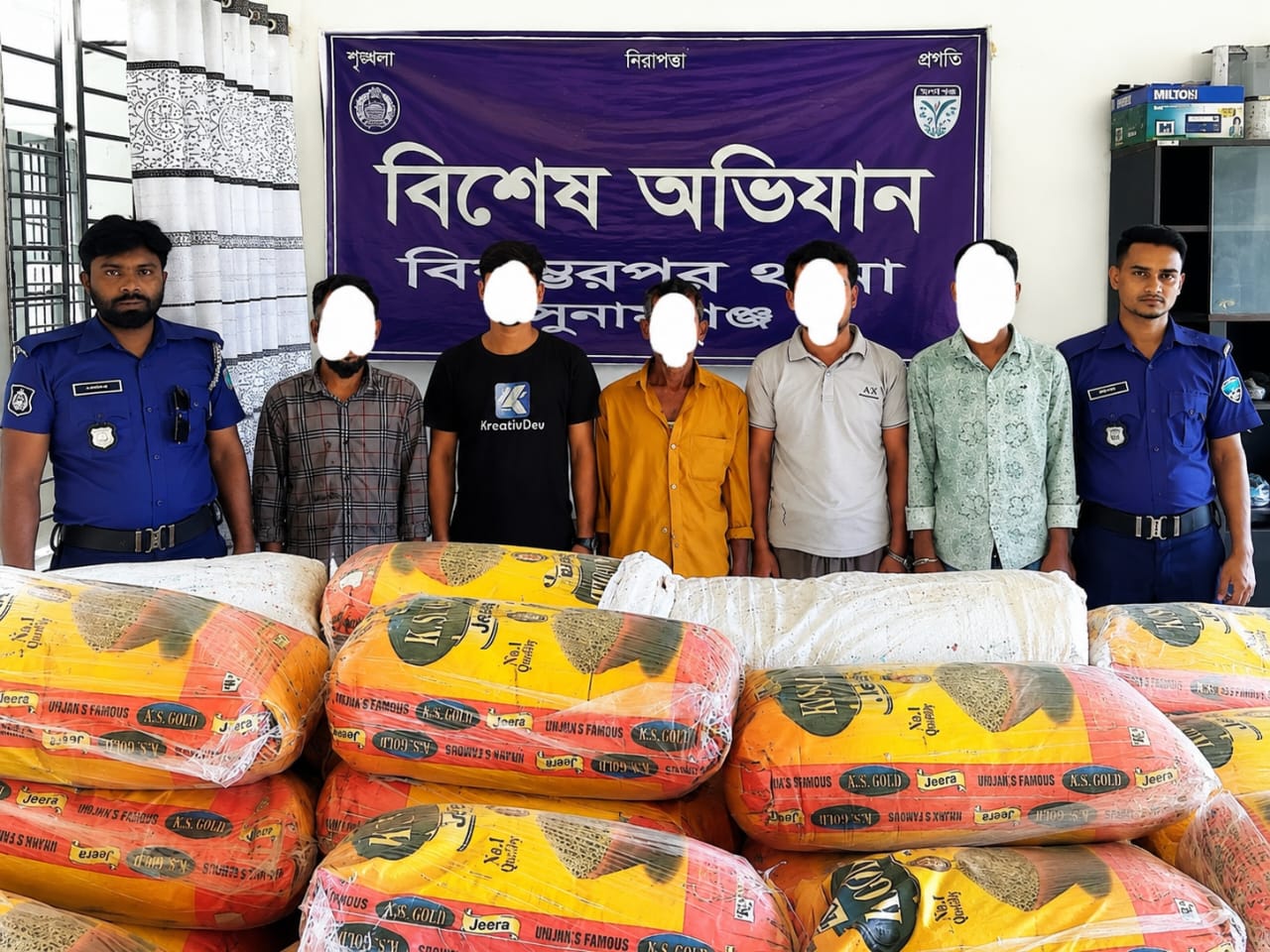 বিশ্বম্ভরপুরে বিপুল পরিমাণ ভারতীয় জিরা ও ভূট্টা উদ্ধার, গ্রেফতার ৫
